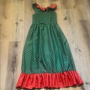 Julie Miller Vintage Green and Red Polka Dot Dress 100% Polyester Size 10